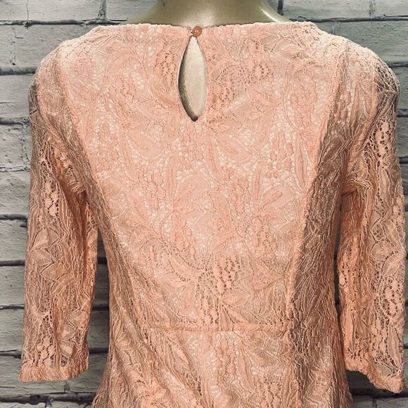 Maeve Womens Blush Pink 3/4 Sleeve Keyhole Scoop Neck Lace A-Line Dress Small - Picture 4 of 9